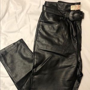 ✿ We The Free by Free People Black Belted Vegan Leather Pants Size 28